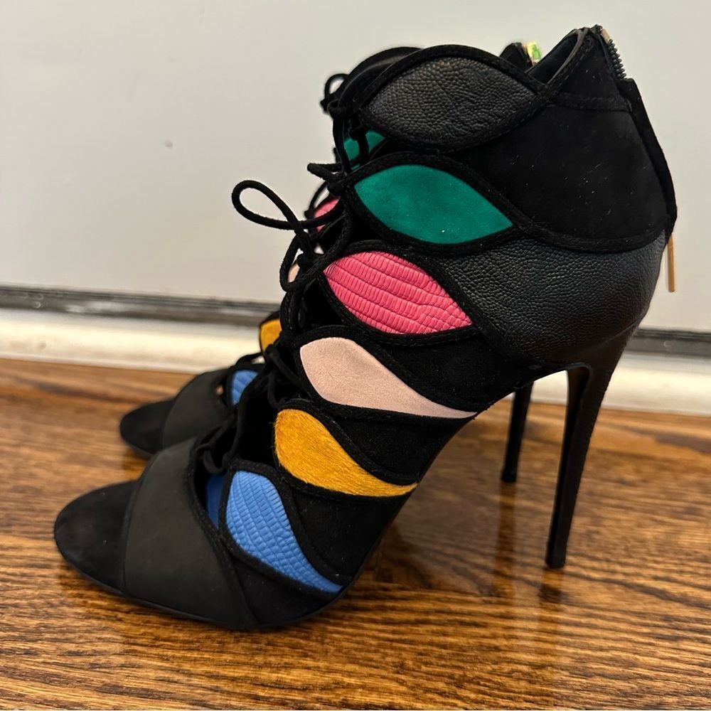 NEW Salvatore Ferragamo 'Felicity' Zip Lace Multi Color Stiletto 9 $995 MSRP